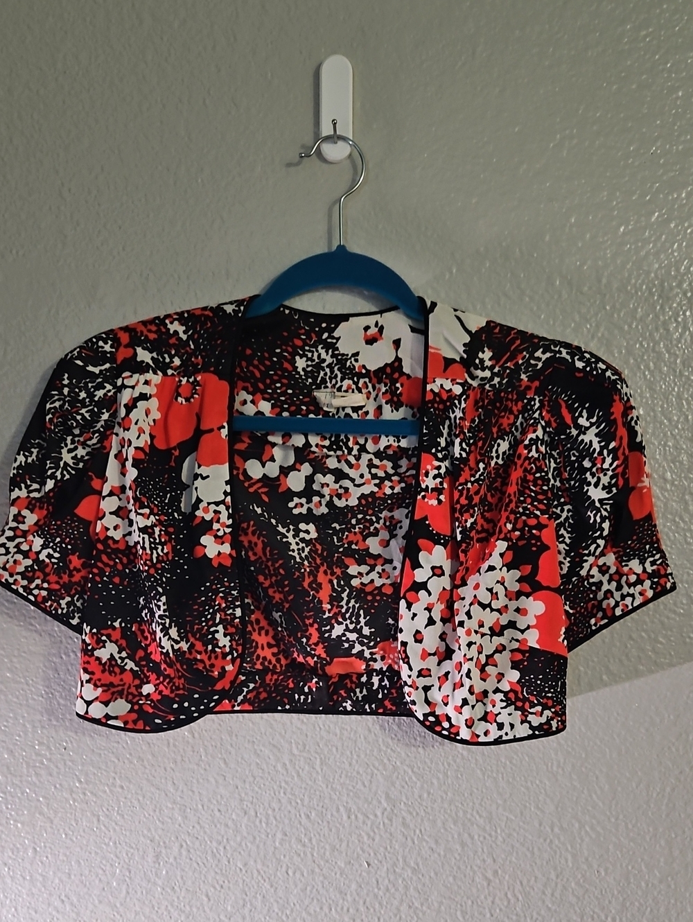 Vintage 70s Floral Cropped Shrug Bolero Puff Sleeve Mesh Size S